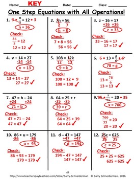 Solving One Step Equations Unit: Addition, Subtraction, Multiplication