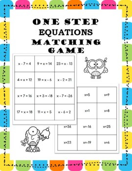Preview of One Step Equation Matching Cards: Addition and Subtraction