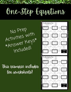 Preview of One Step Equation Maze Worksheet Bundle *No Prep Activities*