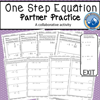 Preview of Solving One Step Equation Partner Practice