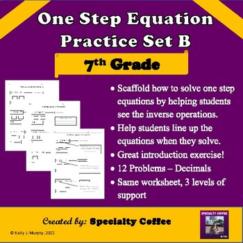 Preview of One Step Equation Practice, Scaffolded, Differentiated, Set B - Decimals