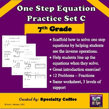 Preview of One Step Equation Practice, Scaffolded, Differentiated, Set C - Fractions