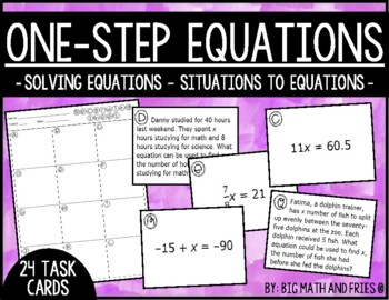 Preview of One-Step Equation Task Cards (6.9C, 6.10A)