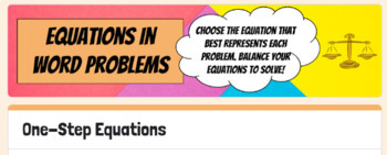 Preview of One-Step Equation Word Problems (6th)