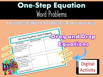 Preview of One Step Equation Word Problems | Drag, Drop and Solve Digital Activity