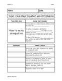 One-Step Equation Word Problems Guided Notes