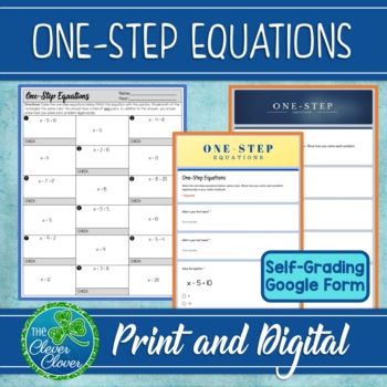 Preview of One-Step Equations Worksheets - Print and Digital - Google Forms