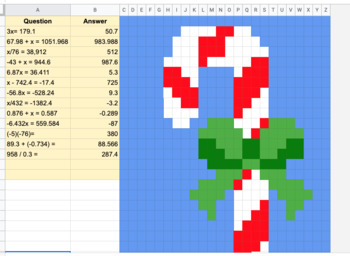 Preview of One Step Equation and Integer Review - Holiday Pixel Art