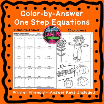 Preview of Halloween Math Solving Equations One Step Equations Fall Math Color by Number