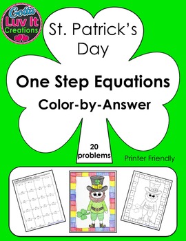 Preview of Solving One Step Equations Color by Number St. Patrick's Day Math Activity