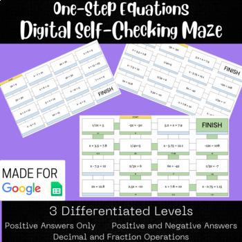 Preview of One-Step Equations - 3 Versions - Digital Self Checking Maze - Math Activity