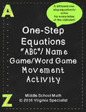 One Step Equations "ABC" Name Game/Word Game Movement Activity