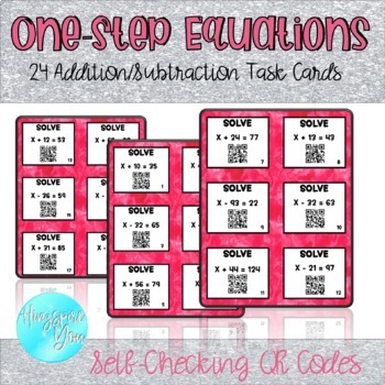 Preview of One-Step Equations Addition & Subtraction Self-Checking Task Cards