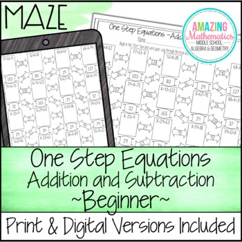 Preview of One Step Equations (Addition and Subtraction) Worksheet - Beginner Maze Activity