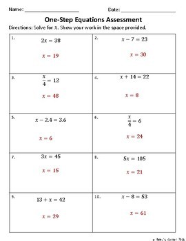 One-Step Equations Assessment by Bailey's Corner | TpT