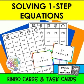 Preview of One Step Equations Bingo Game | Task Cards | Digital & Printable