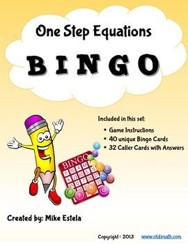 Preview of One Step Equations: Bingo Game - FREE
