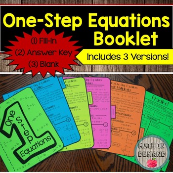 Preview of One-Step Equations Booklet (Great as a Study Tool on Solving One-Step Equations)