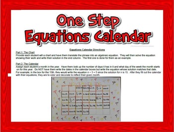 One Step Equations Calendar Project by Ruiz s Room TpT