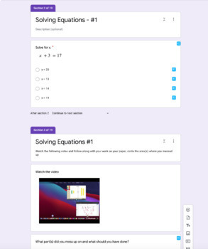 Preview of One-Step Equations - Differentiated Google Form with Instructional Videos