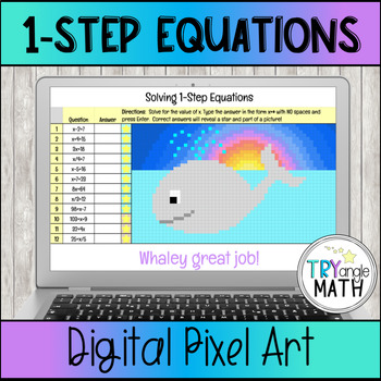 Preview of One Step Equations Digital Activity Pixel Art - Whale