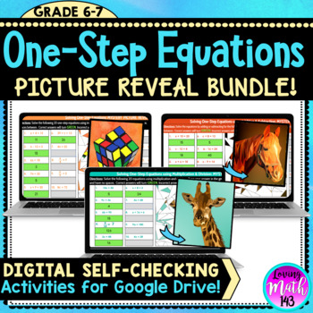 Preview of Solving One-Step Equations Digital Math Mystery Reveal {BUNDLE!}