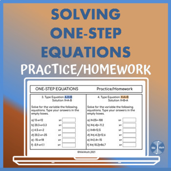 Preview of One-Step Equations - Digital Practice/Homework (46 equations)