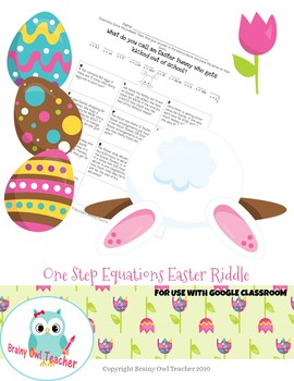 Preview of One Step Equations Easter Digital Riddle for Distance Learning
