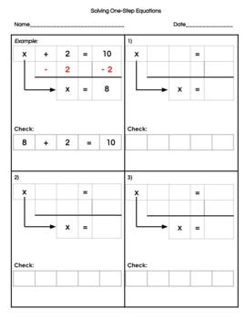 Preview of One- Step Equations Graphic Organizer