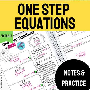 Preview of One Step Equations Notes and Practice EDITABLE