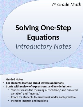 Preview of One-Step Equations: Introductory Notes