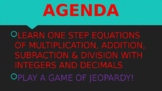 One-Step Equations Jeopardy Game
