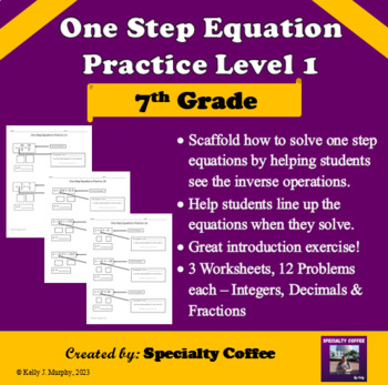 Preview of One Step Equations Level 1 - Integers, Decimals, and Fractions