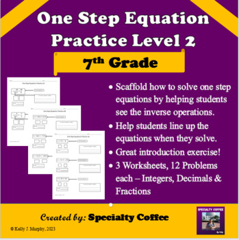 Preview of One Step Equations Level 2 - Integers, Decimals, and Fractions