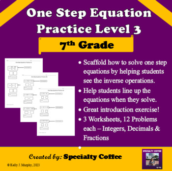 Preview of One Step Equations Level 3 - Integers, Decimals, and Fractions