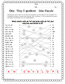 One-Step Equations: Line Puzzle Activity by Sine on the Line | TpT