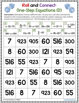 Roll and Win Addition Dice Game: 2 or 3 dice, equations, simple