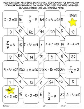 One-Step Equations Maze Activity by Sixth Grade Teachers | TpT