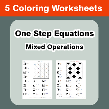 Preview of One Step Equations: Mixed Operations - Coloring Worksheets