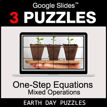 Preview of One-Step Equations - Mixed Operations - Google Slides - Earth Day Puzzles