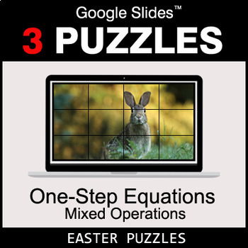 Preview of One-Step Equations - Mixed Operations - Google Slides - Easter Puzzles