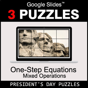 Preview of One-Step Equations - Mixed Operations - Google Slides - President's Day Puzzles