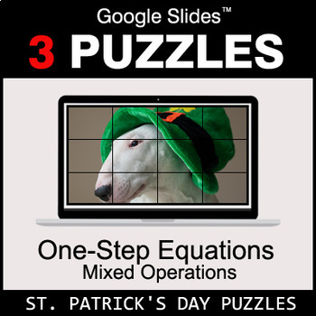 Preview of One-Step Equations - Mixed Operations - Google Slides St. Patrick's Day Puzzles