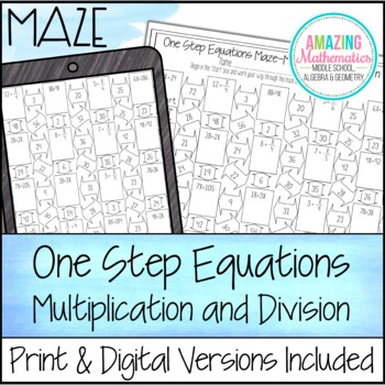 Preview of One Step Equations (Multiplication & Division) Worksheet - Maze Activity