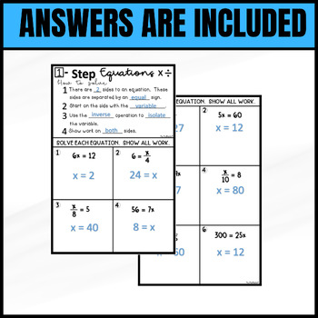 Solving One Step Equations Multiplication And Division Notes