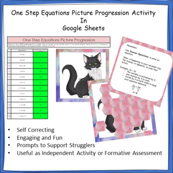 Preview of One Step Equations Picture Progression Activity in Google Sheets