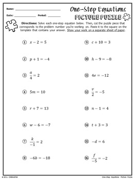 One-Step Equations Picture Puzzle by ChiliMath | TpT