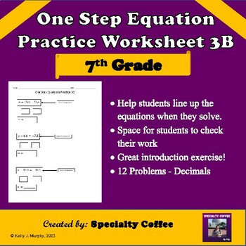 Preview of One Step Equations Practice Scaffolded - Decimals - Worksheet 3B