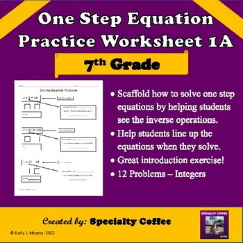 Preview of One Step Equations Practice Scaffolded - Integers - Worksheet 1A