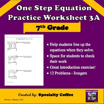 Preview of One Step Equations Practice Scaffolded - Integers - Worksheet 3A